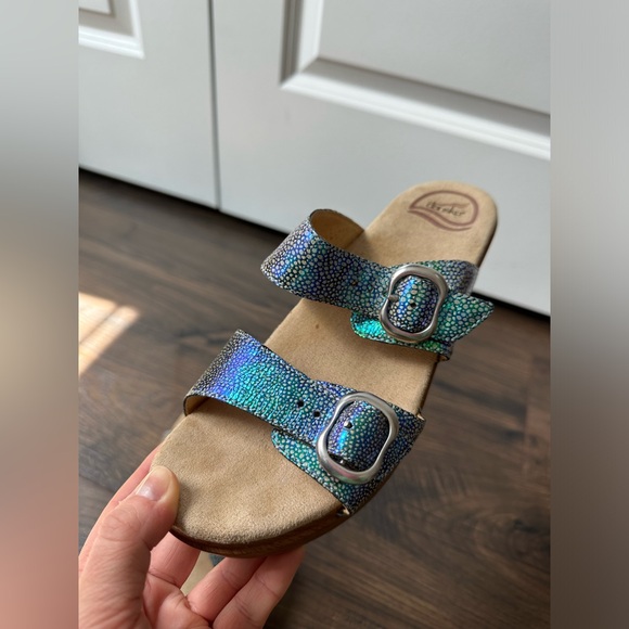 Dansko Women's Sophie Blue Iridescent Wood Midsole Sandals (Size 39 EU) - Picture 4 of 10